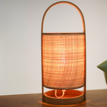 Jute Shade Bamboo Base with Handle Table Lamp