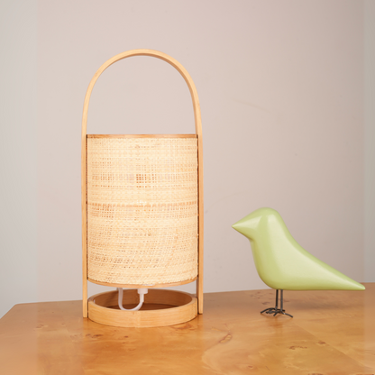 Jute Shade Bamboo Base with Handle Table Lamp