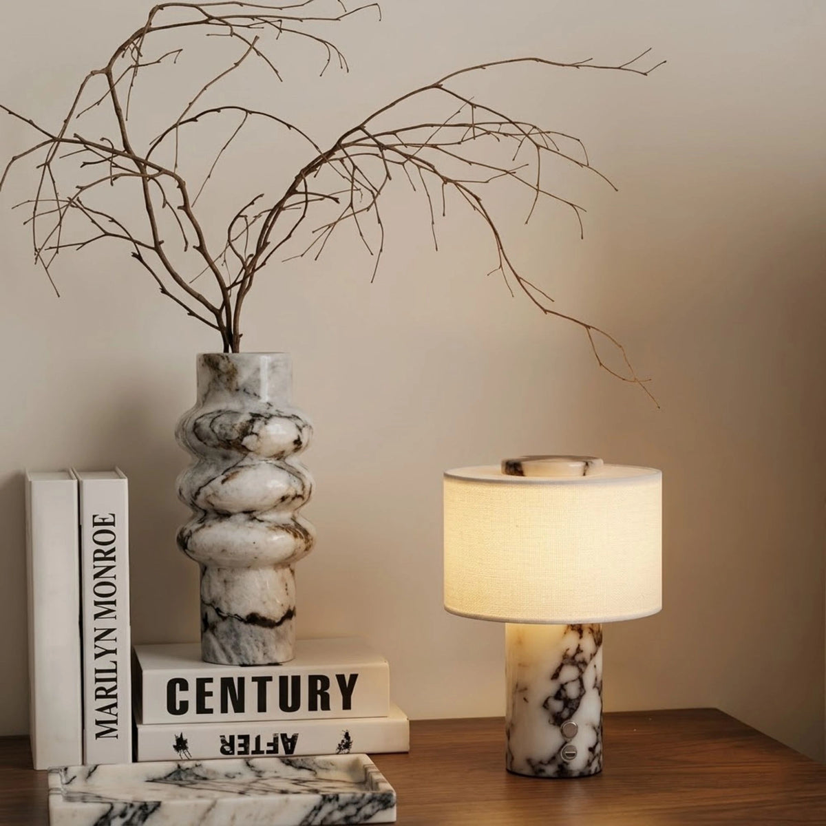 Marble Table Lamp with Fabric Shade