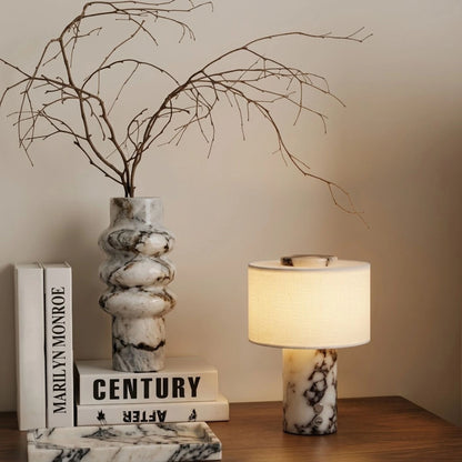 Marble Table Lamp with Fabric Shade