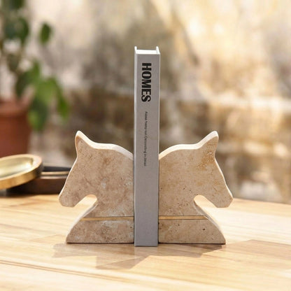 Beige Horse Figurine Marble Bookends