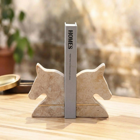 Beige Horse Figurine Marble Bookends