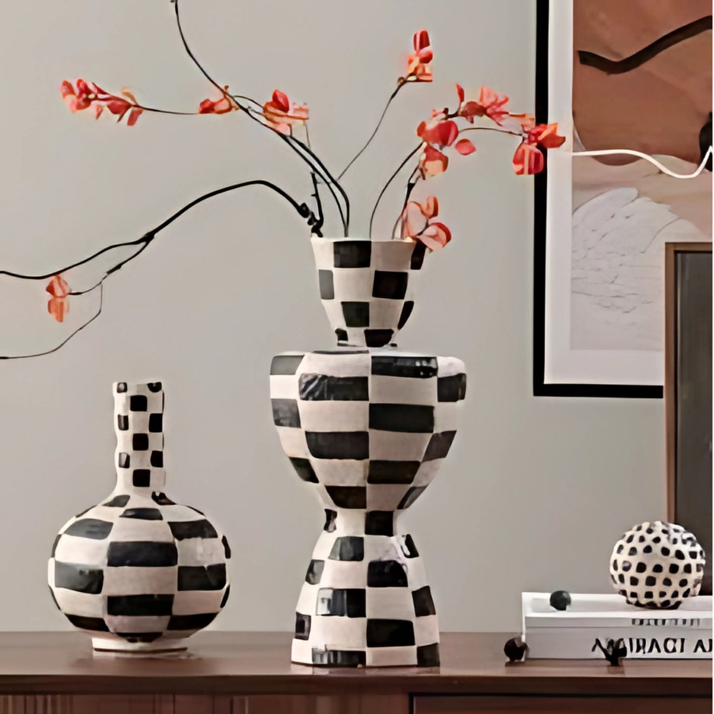 Black Plaid Sand Flower Vase