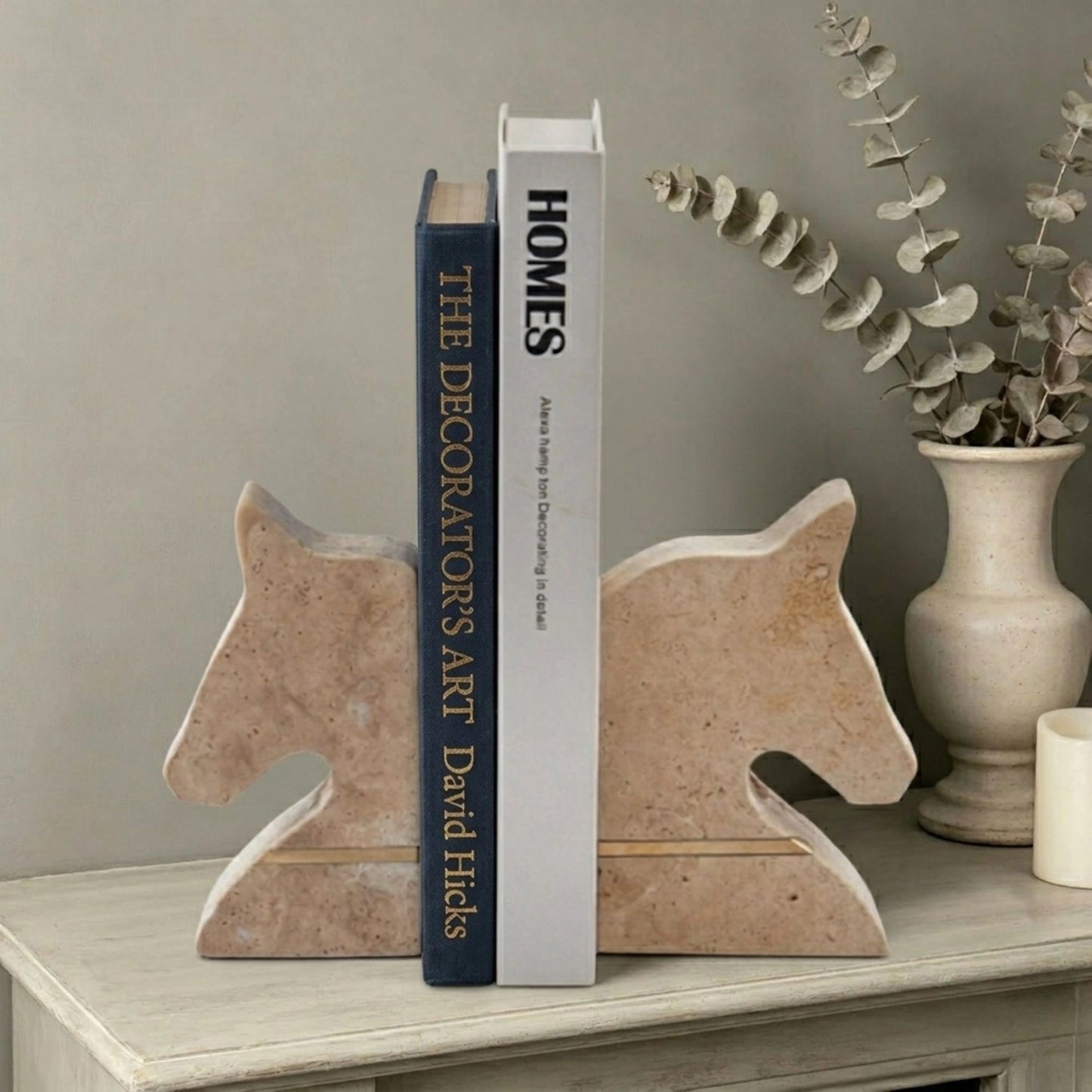 Beige Horse Figurine Marble Bookends