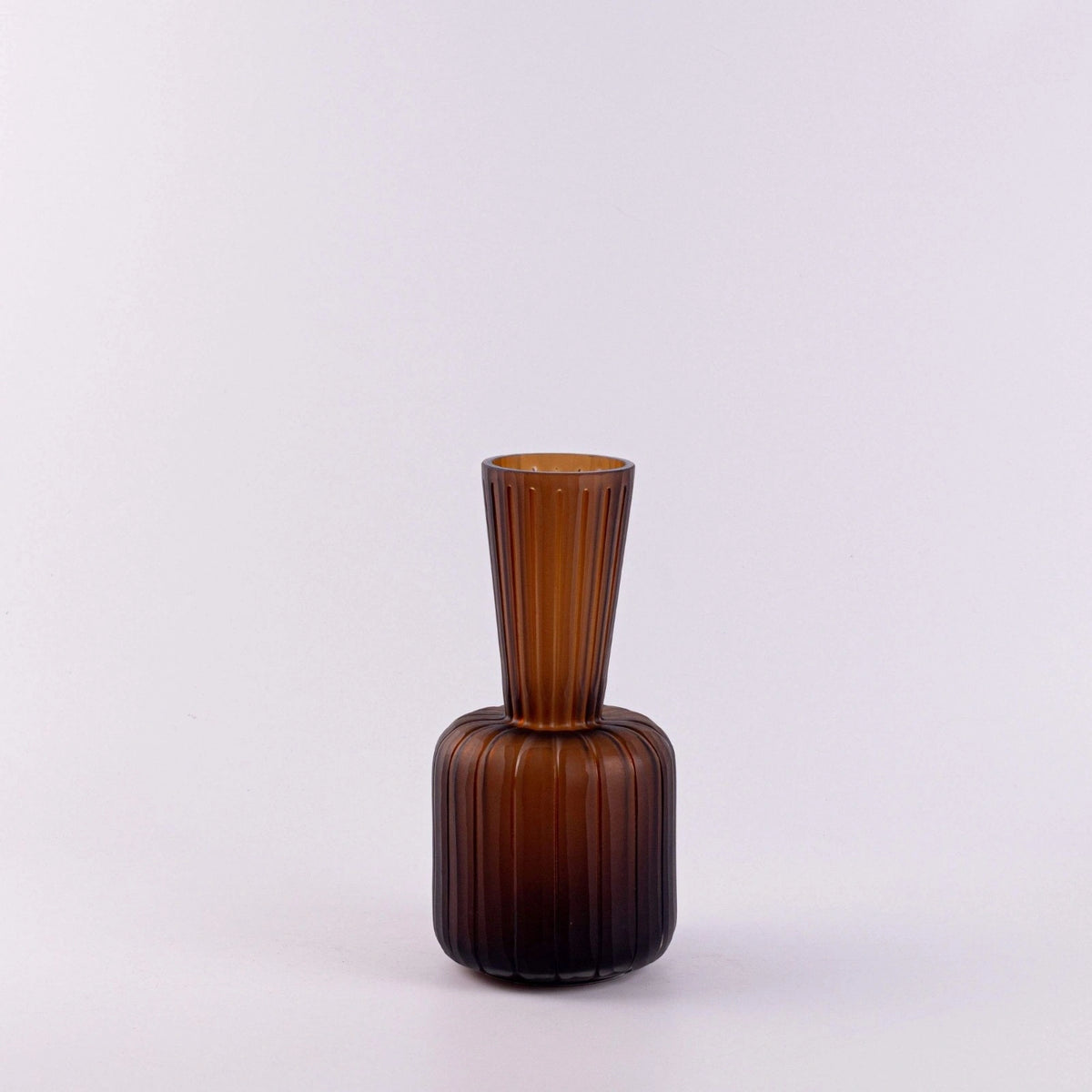 Handmade Amber Brown Ribbed Thickened Glass Vase