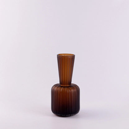 Handmade Amber Brown Ribbed Thickened Glass Vase