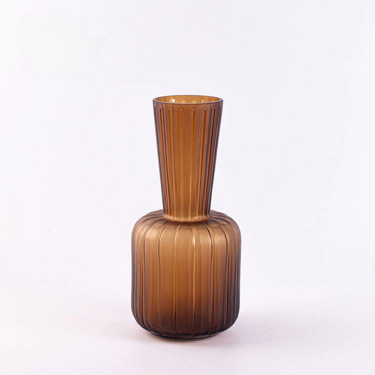 Handmade Amber Brown Ribbed Thickened Glass Vase