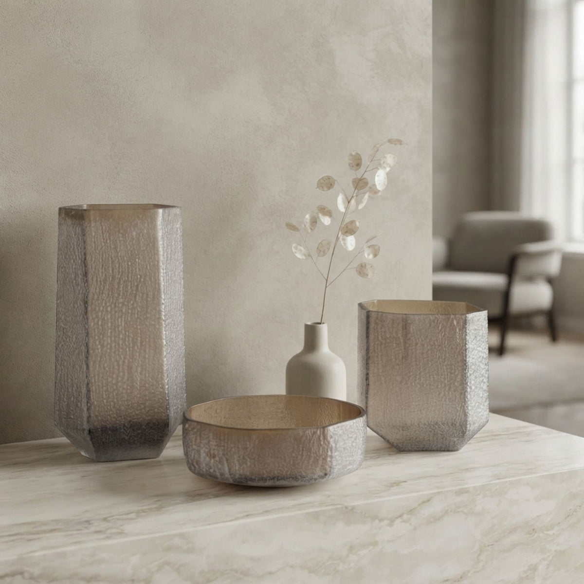Grey Brown Sand Glass Bowl with Elegant Crackle Design