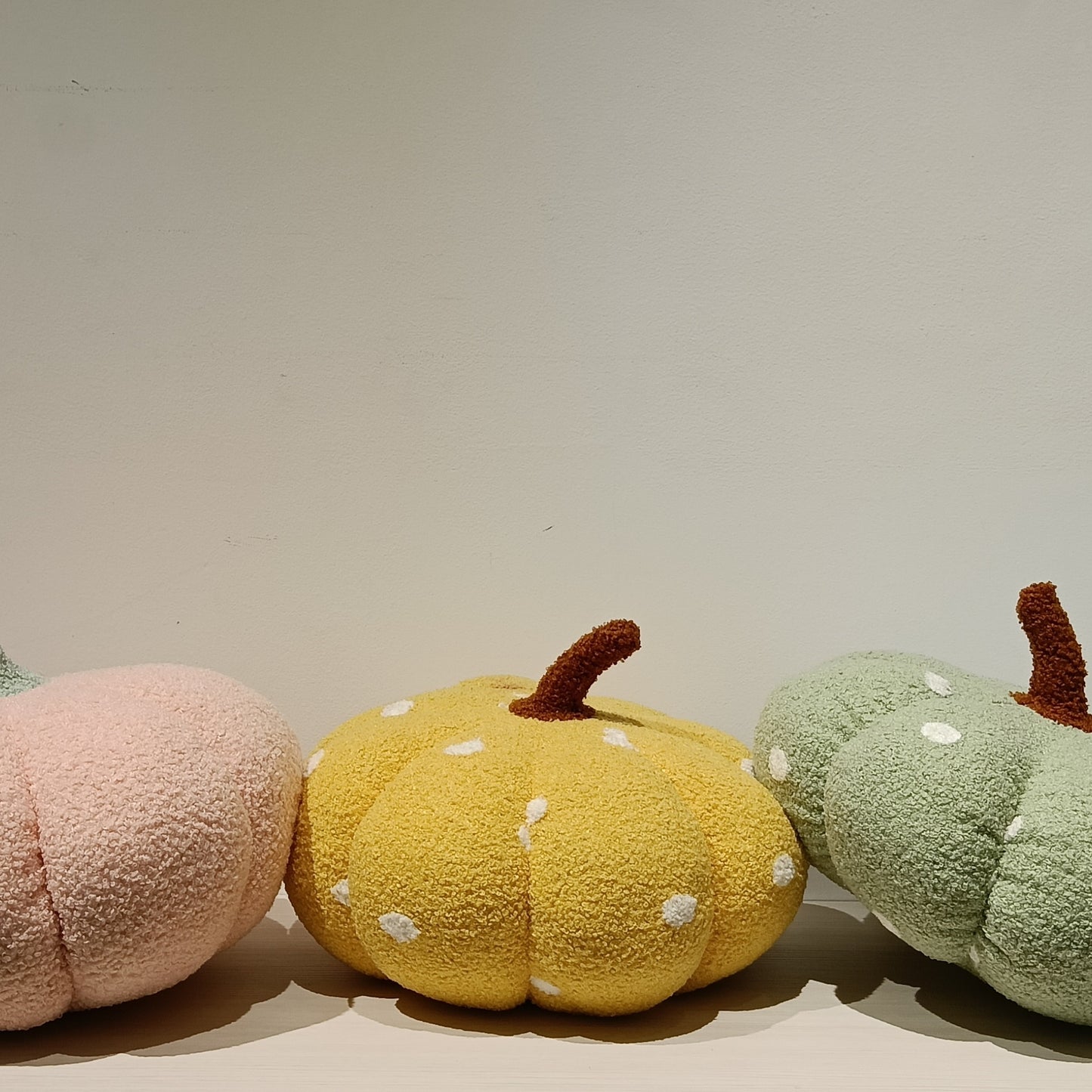 Polka Dots Fur Pumpkin Cushion (Green, Yellow, Pink)