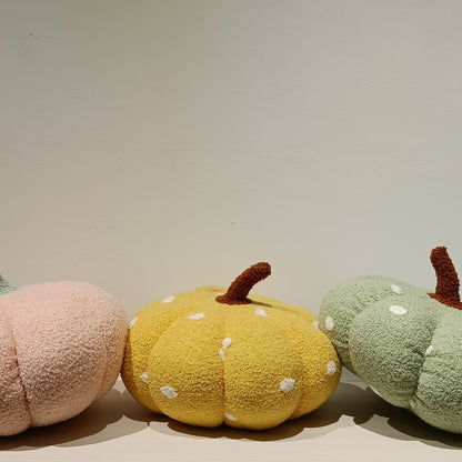 Polka Dots Fur Pumpkin Cushion (Green, Yellow, Pink)
