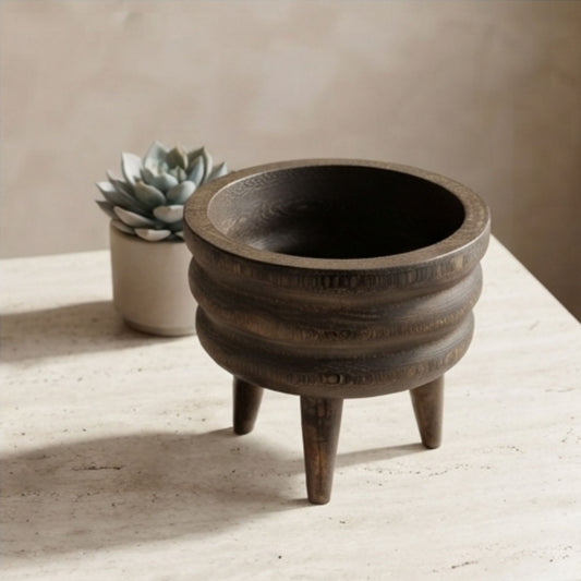 Brown Wooden Layered Tripod Decorative Bowl