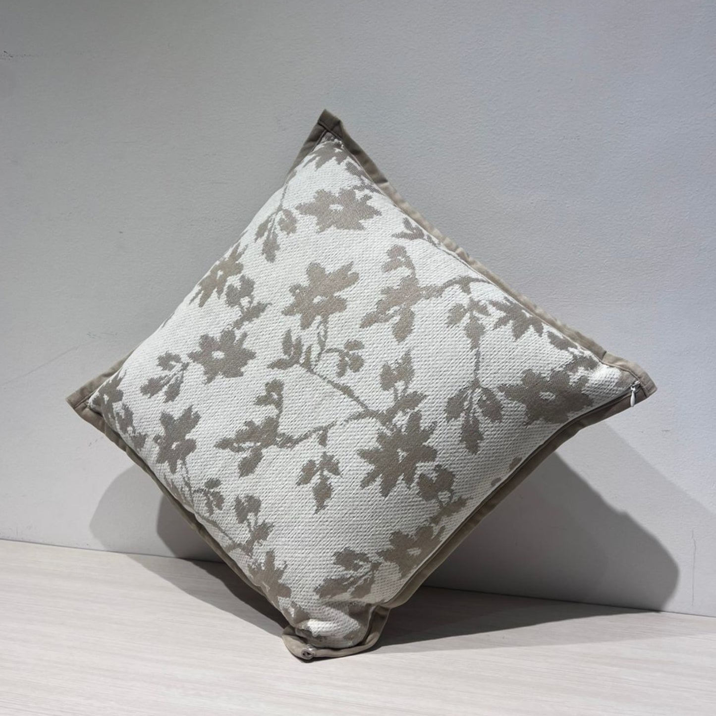 Jacquard Floral Print Cushion Cover, Backside In Plain