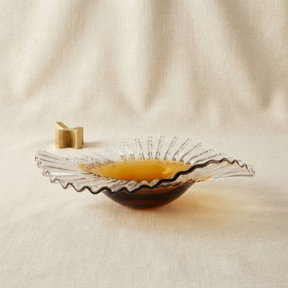 Amber Thickened Wide Pleated Ruffled Rim Design Decorative Bowl