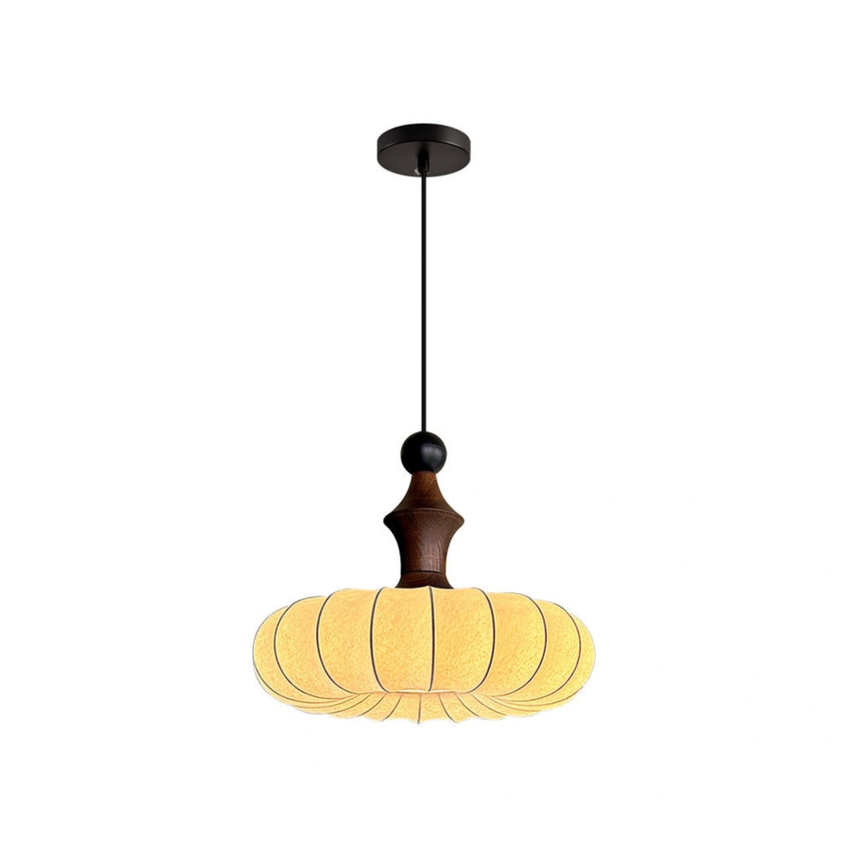 Retro Fabric Pumpkin Shaped Design Pendant Light with Natural Wood Accents