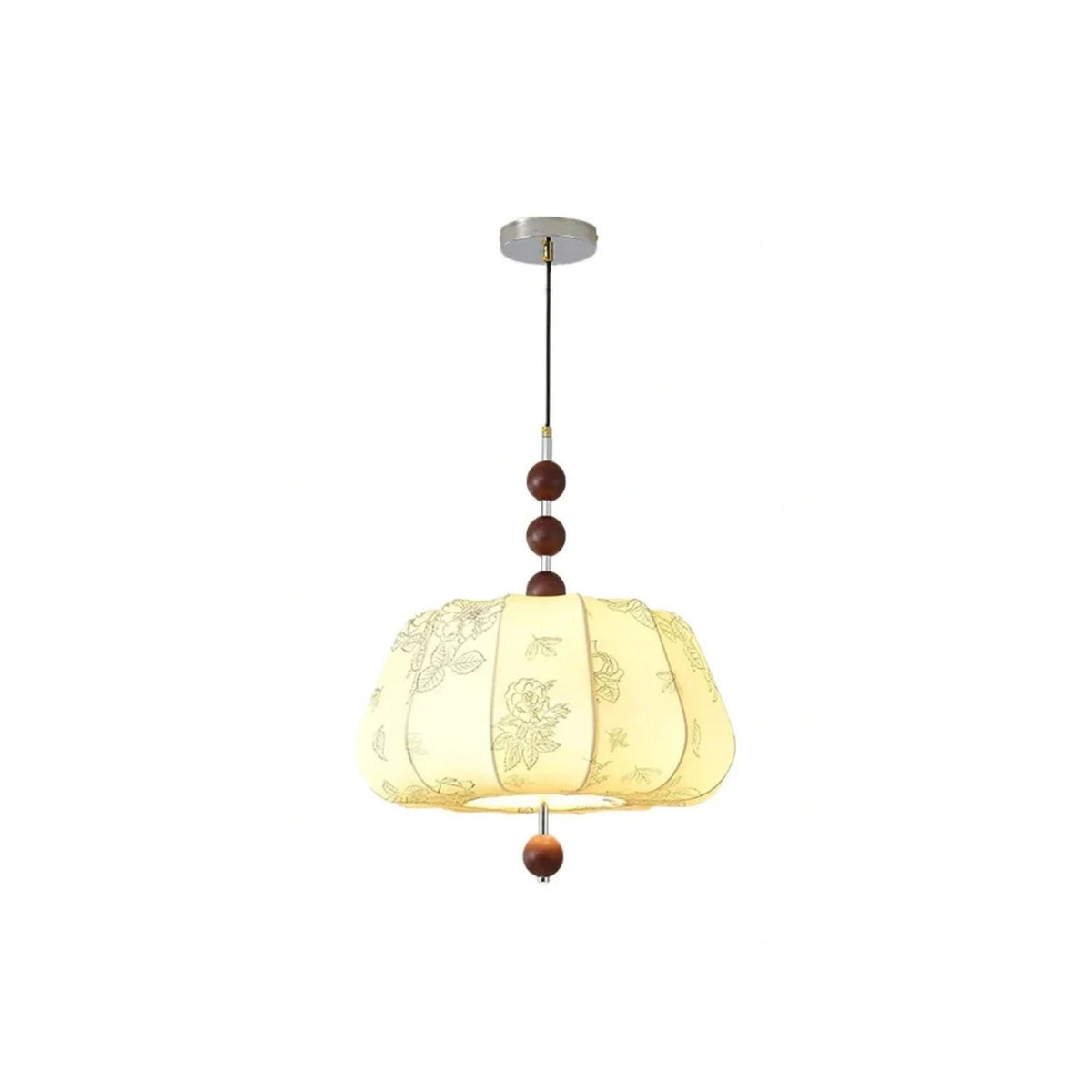 Artistic Pattern Fabric French Vintage Style Solid Wood Pendant Light