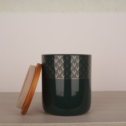 Green Ceramic Kitchen Storage Jar with Lid