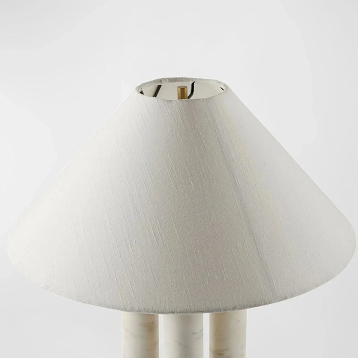 Round Shade Triple-Column Marble Base Table Lamp with Brass Accents