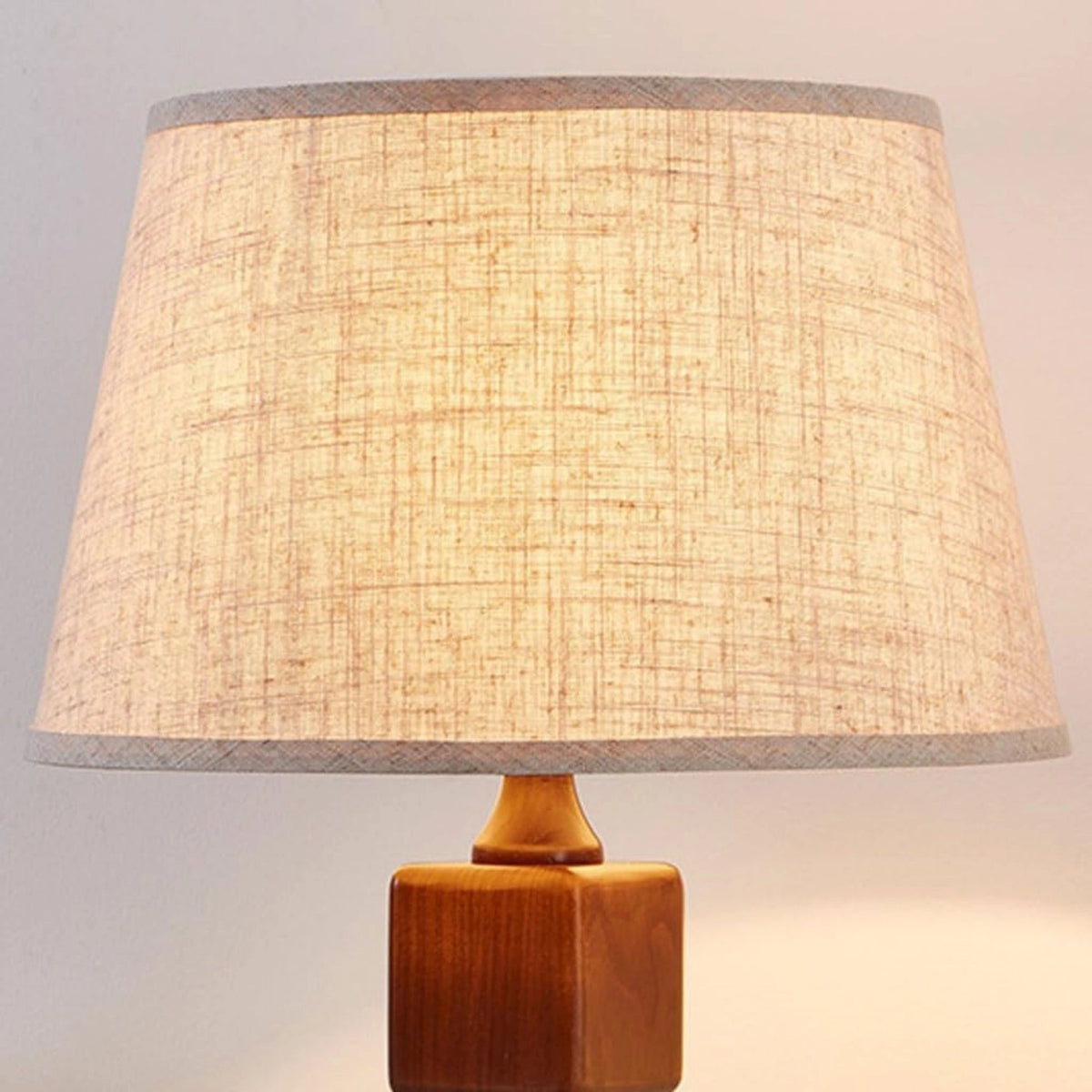 Beige Linen Shade Contemporary Style Stacked Wood Blocks Floor Lamp