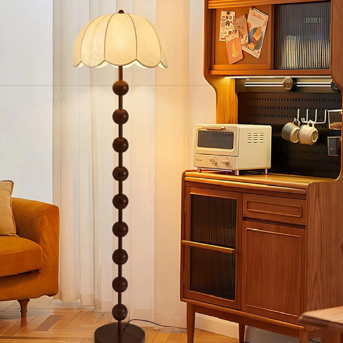 Cream Fabric Shade Vintage Style Floor Lamp