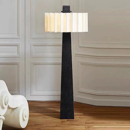 Black Metal Frame Floor Lamp with White Fabric Shade