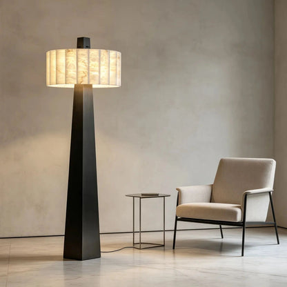 Black Metal Frame Floor Lamp with White Fabric Shade