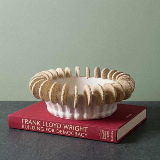 Round White Sand Disc Design Decorative Bowl