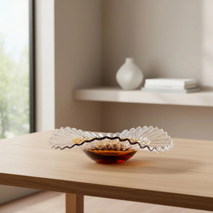 Amber Thickened Wide Pleated Ruffled Rim Design Decorative Bowl