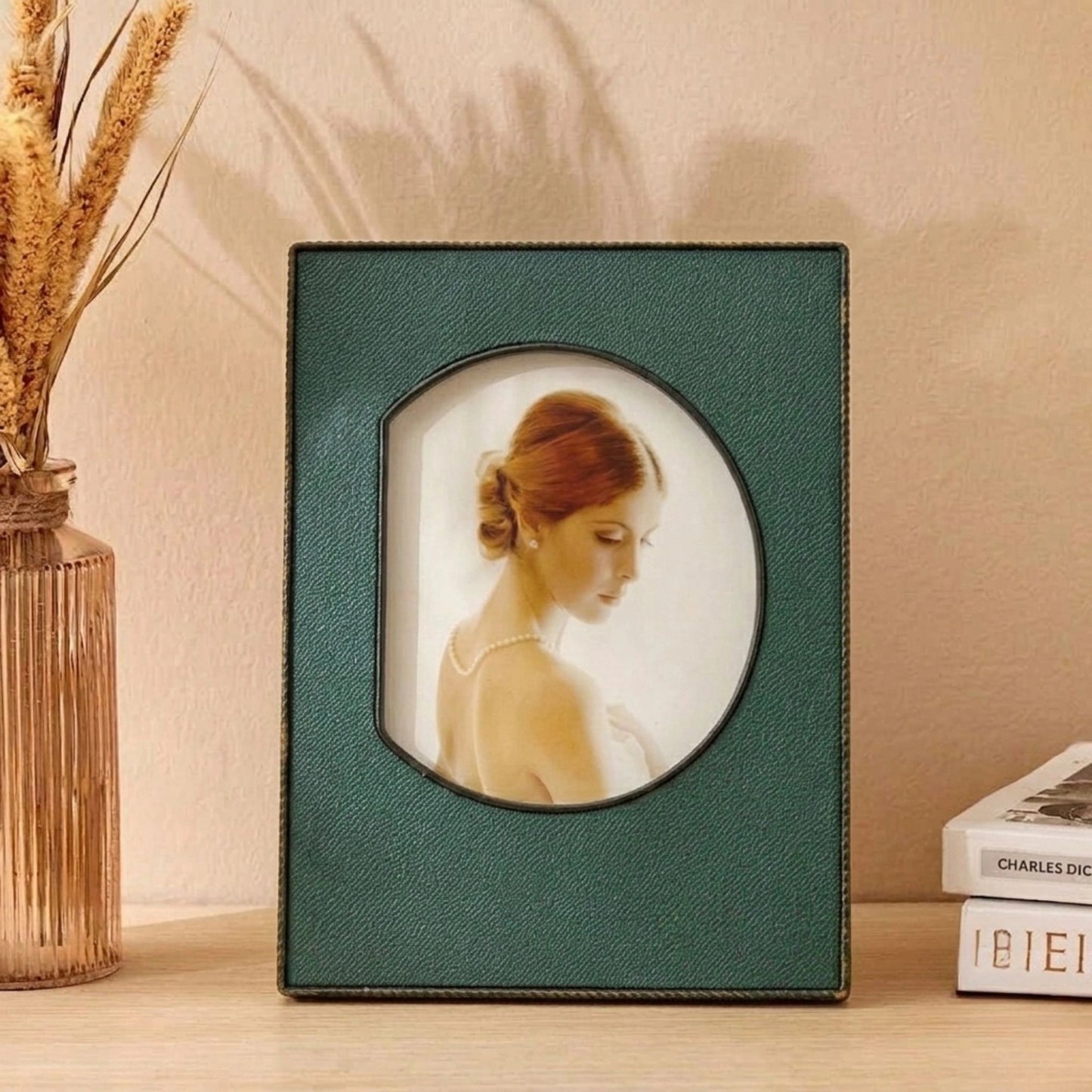 Micro Fiber Leather Table Photo Frame Décor (White, Green, Brown)