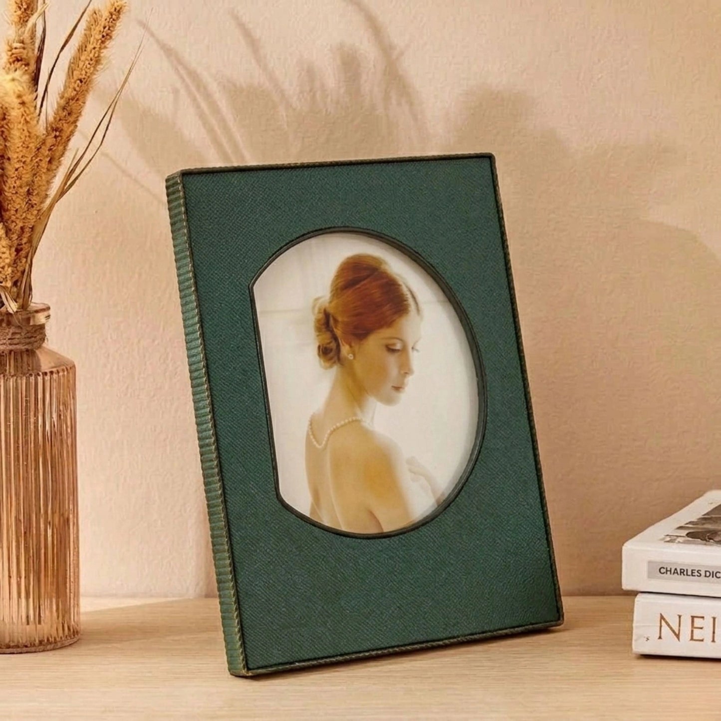 Micro Fiber Leather Table Photo Frame Décor (White, Green, Brown)