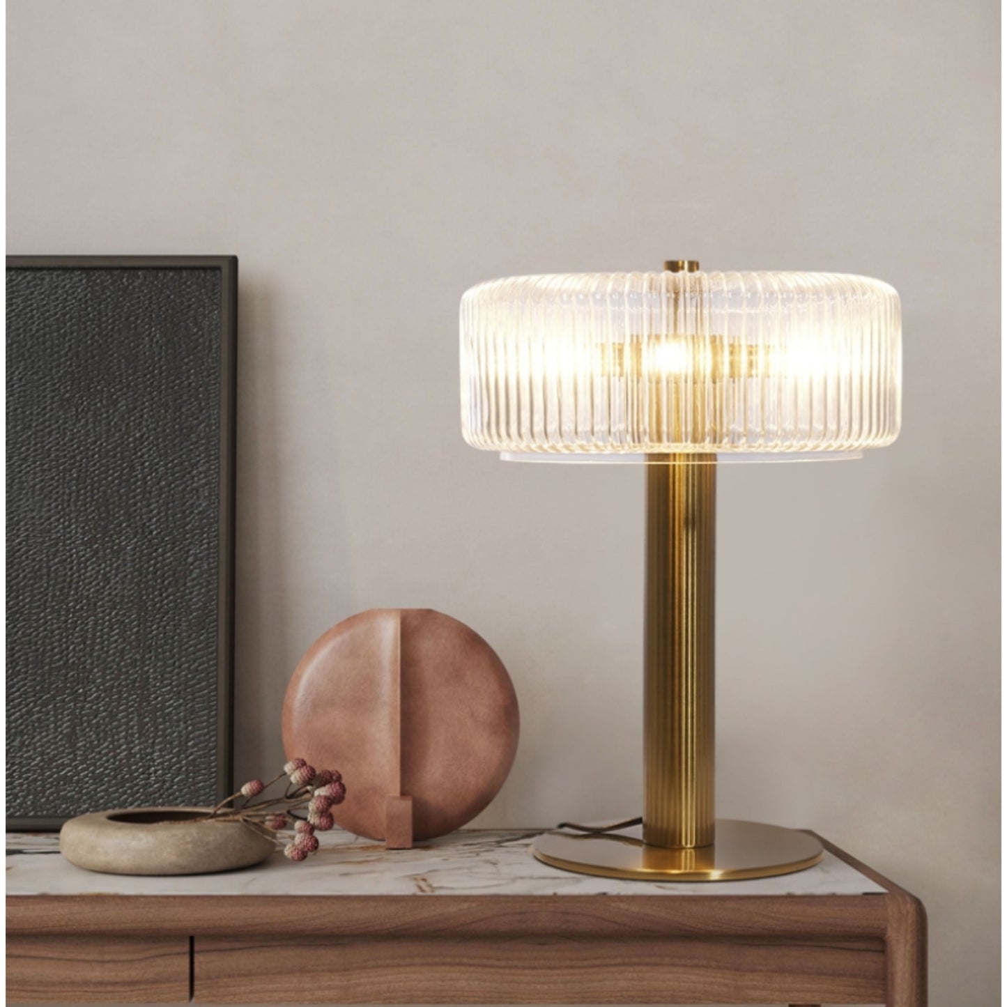 Ribbed Design Antique Brass Finish Table Lamp