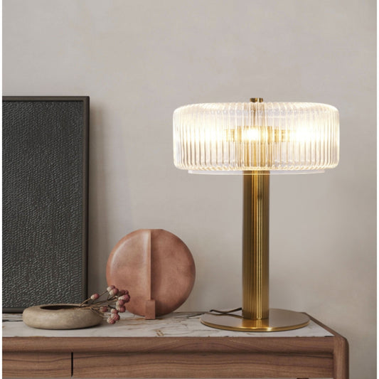 Ribbed Design Antique Brass Finish Table Lamp
