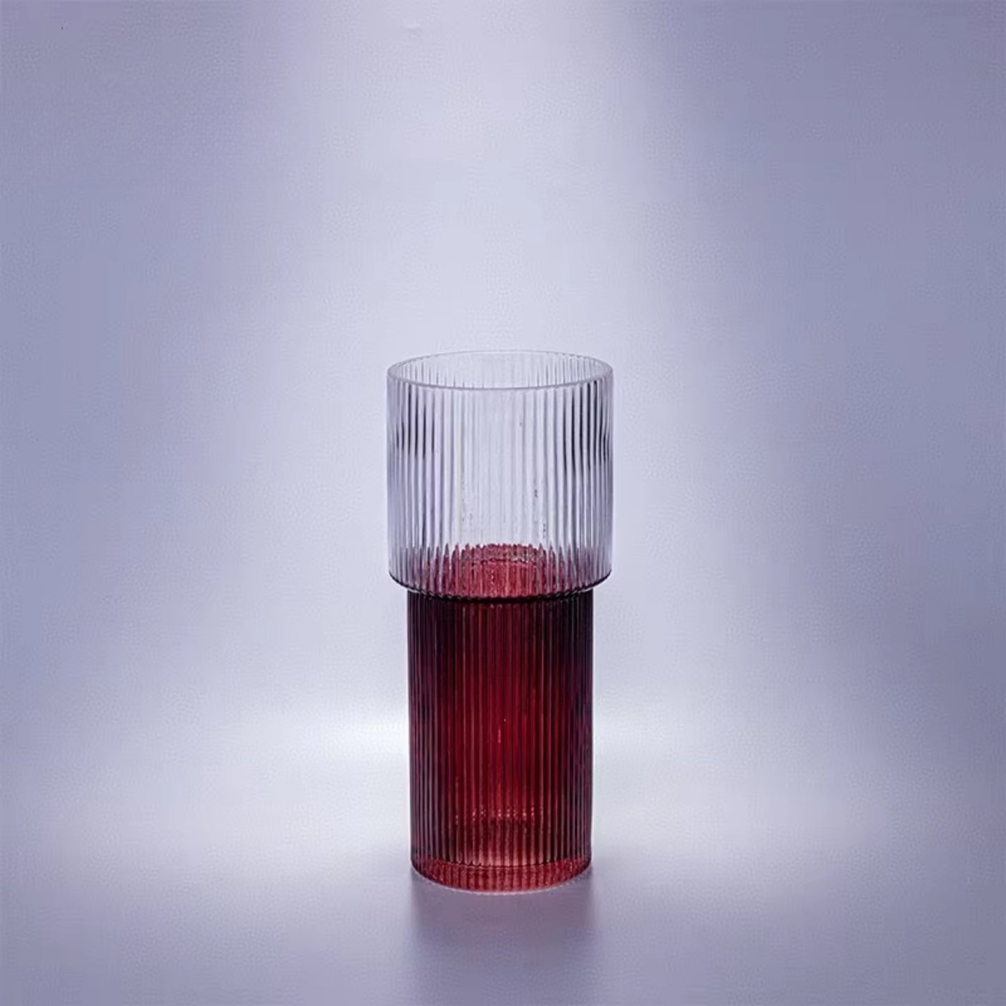 Red Vertical Stripe Cylindrical Shape Glass Vase