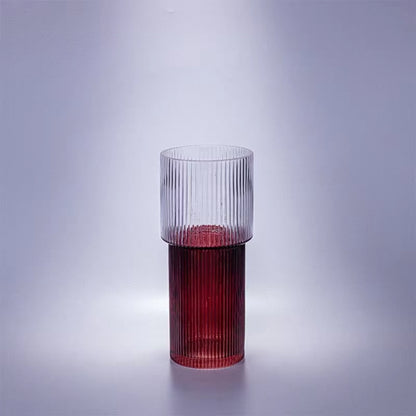 Red Vertical Stripe Cylindrical Shape Glass Vase