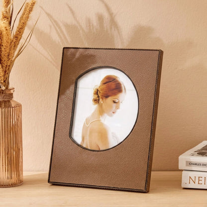 Micro Fiber Leather Table Photo Frame Décor (White, Green, Brown)