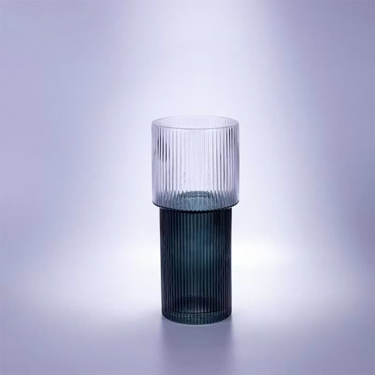 Blue Vertical Stripe Cylindrical Shape Glass Vase