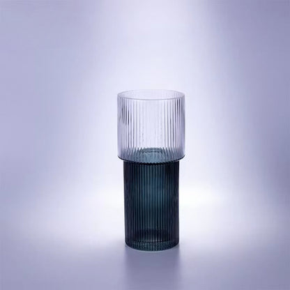 Blue Vertical Stripe Cylindrical Shape Glass Vase