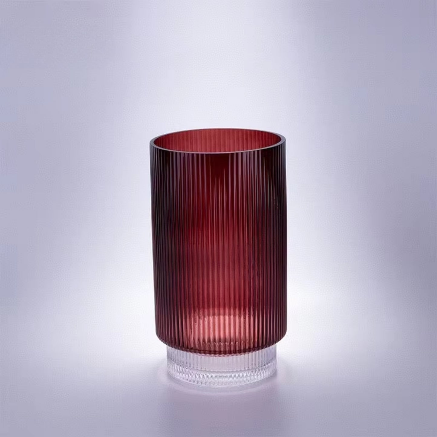 Red Vertical Stripe Cylindrical Shape Glass Vase