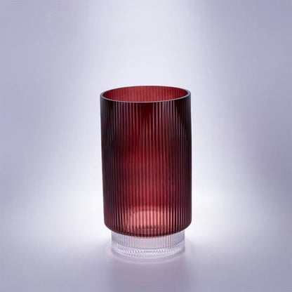 Red Vertical Stripe Cylindrical Shape Glass Vase
