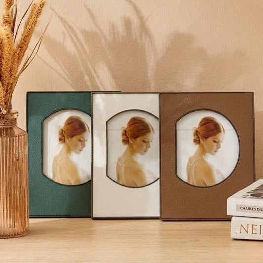 Micro Fiber Leather Table Photo Frame Décor (White, Green, Brown)