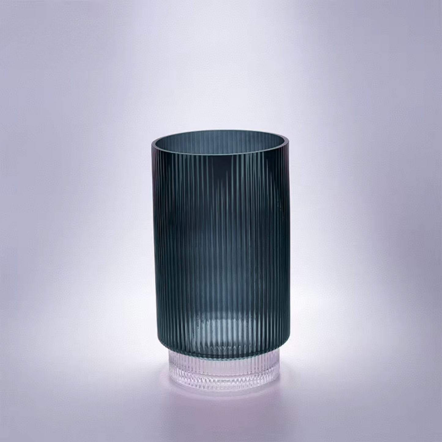 Blue Vertical Stripe Cylindrical Shape Glass Vase