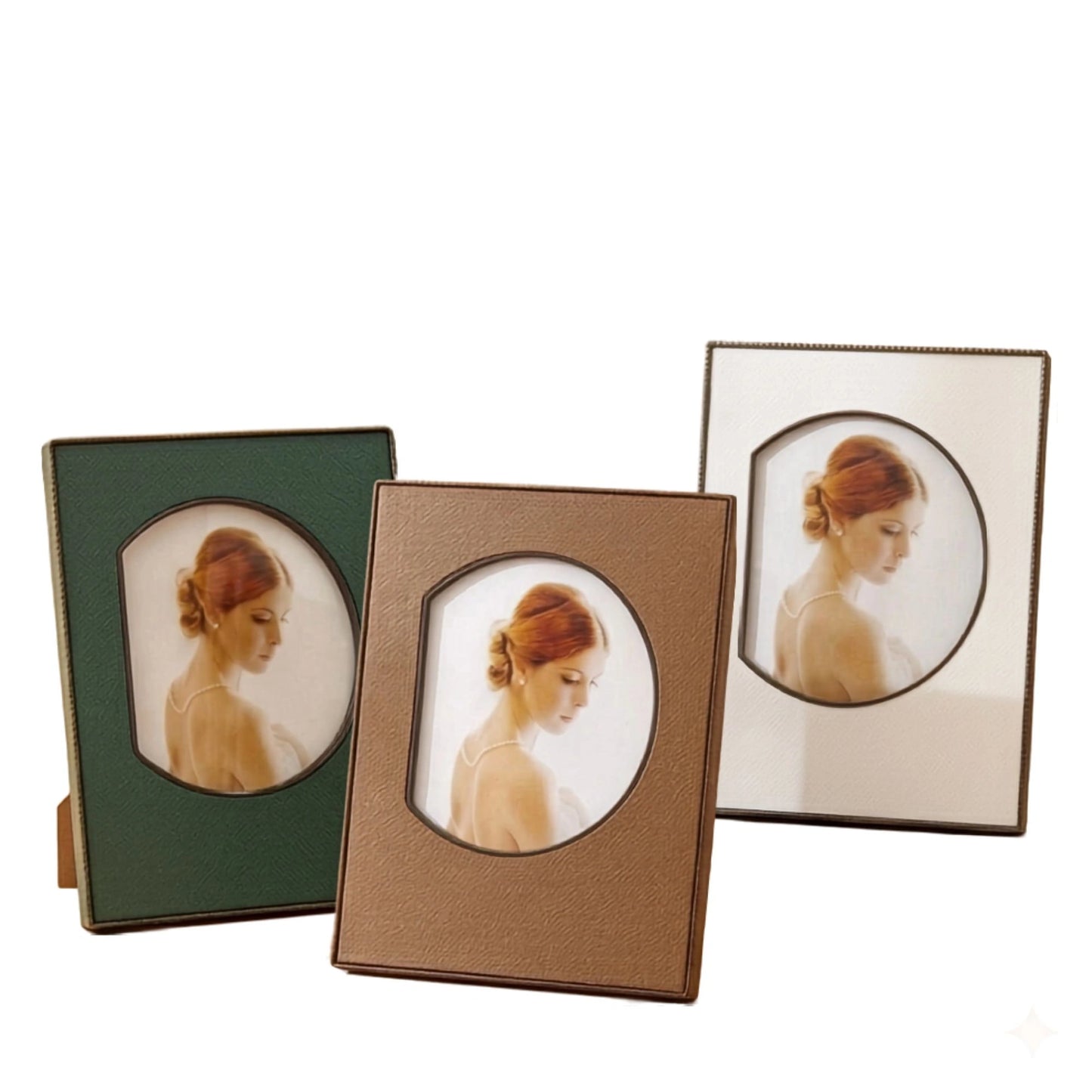 Micro Fiber Leather Table Photo Frame Décor (White, Green, Brown)