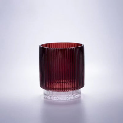 Red Vertical Stripe Cylindrical Shape Glass Vase