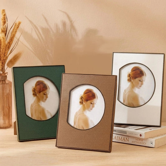 Micro Fiber Leather Table Photo Frame Décor (White, Green, Brown)