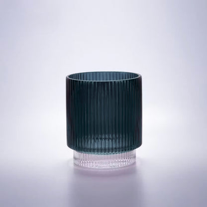 Blue Vertical Stripe Cylindrical Shape Glass Vase