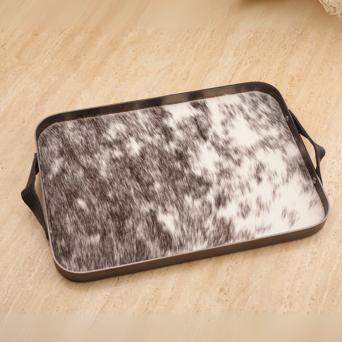 Horse Hair Tray with Metal Frame Leather Handle