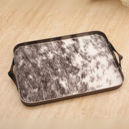 Horse Hair Tray with Metal Frame Leather Handle