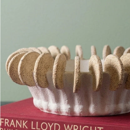 Round White Sand Disc Design Decorative Bowl