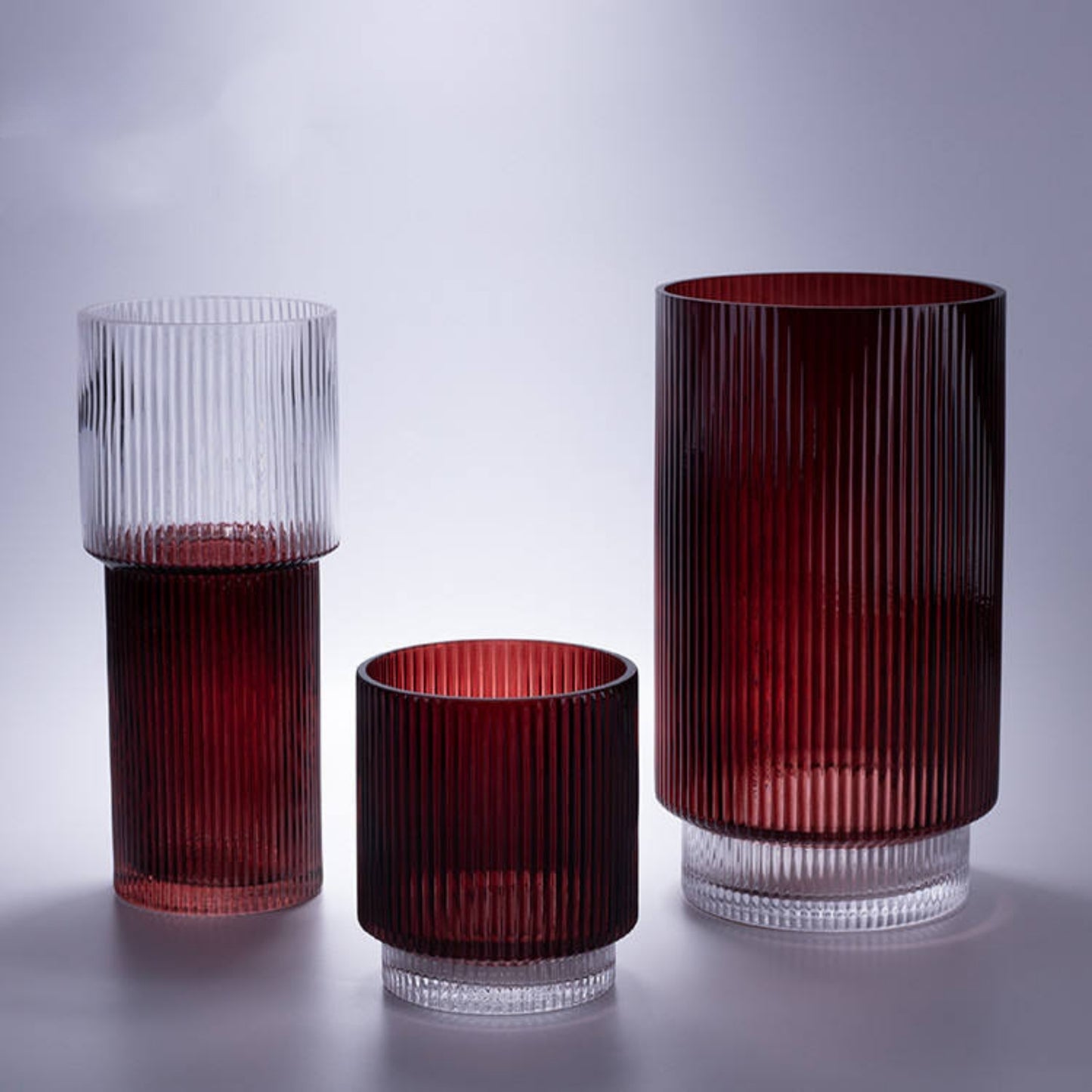Red Vertical Stripe Cylindrical Shape Glass Vase