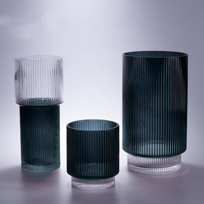 Blue Vertical Stripe Cylindrical Shape Glass Vase
