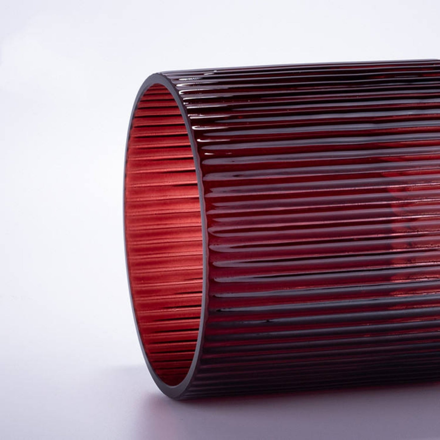 Red Vertical Stripe Cylindrical Shape Glass Vase